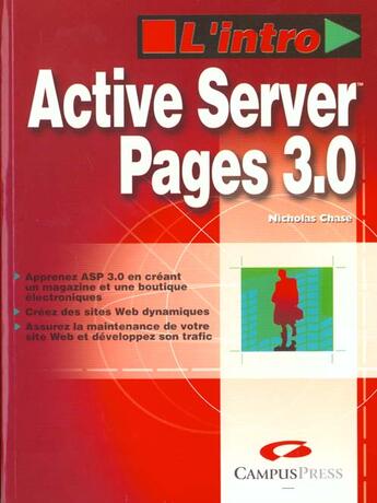 Couverture du livre « L'Intro Active Server Pages 3 » de Nicholas Chase aux éditions Campuspress
