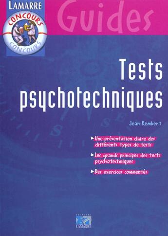 Couverture du livre « Tests psychotechniques ; 3e edition » de J Rembert aux éditions Lamarre