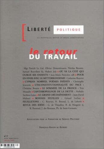 Couverture du livre « Le retour du travail - liberte politique n 7 » de  aux éditions Francois-xavier De Guibert