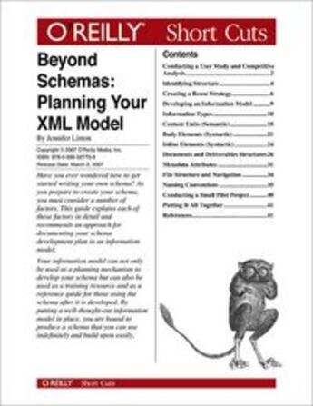 Couverture du livre « Beyond schemas ; planning your XML model » de Jennifer Linton aux éditions O Reilly