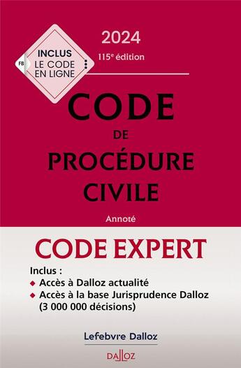 Couverture du livre « Code de procédure civile (édition 2024) » de Pierre Calle et Laurent Dargent aux éditions Dalloz