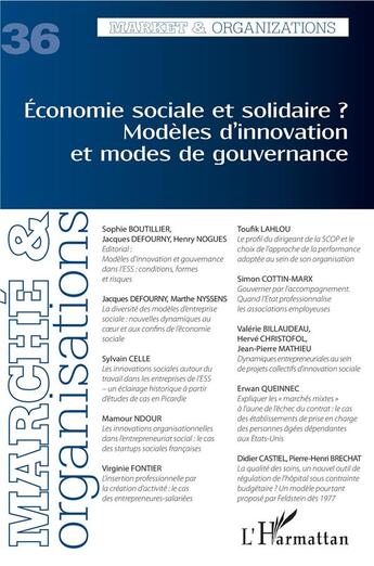 Couverture du livre « Economie sociale et solidaire ? modeles d'innovation et modes de gouvernance - vol36 » de  aux éditions L'harmattan