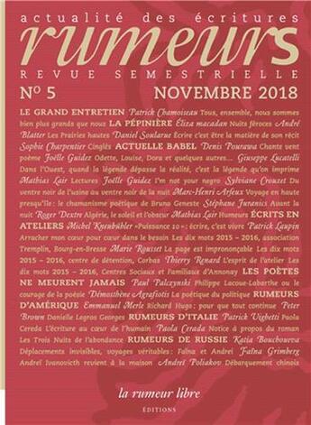 Couverture du livre « Revue rumeurs n 5 - novembre 2018 » de  aux éditions La Rumeur Libre