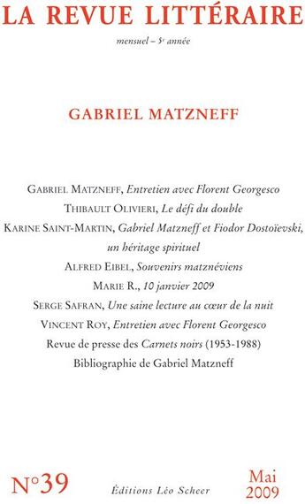 Couverture du livre « Gabriel Matzneff » de  aux éditions Leo Scheer