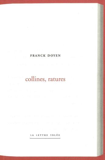 Couverture du livre « Collines, ratures » de Franck Doyen aux éditions Lettre Volee