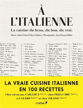 Couverture du livre « À l'italienne ; le livre de cuisine al dente » de Jean-Francois Mallet et Anne Chabrol aux éditions Chene