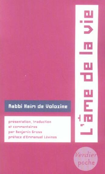 Couverture du livre « L'ame de la vie » de Levinas aux éditions Verdier