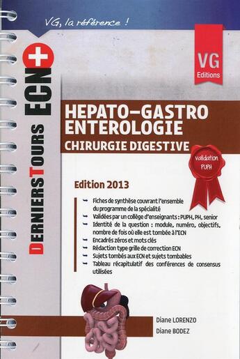 Couverture du livre « Ecn+ derniers tours hepato gastro enterologie 2013 » de D.Lorenzo aux éditions Vernazobres Grego