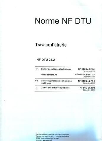 Couverture du livre « Nf dtu 24.2 travaux d'atrerie » de Cstb aux éditions Cstb