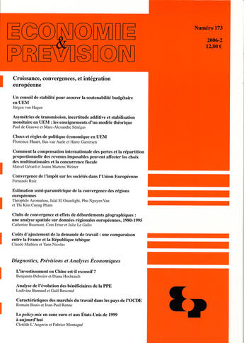 Couverture du livre « ECONOMIE ET PREVISION N.173 ; croissance, convergences et intégration européenne » de  aux éditions Documentation Francaise