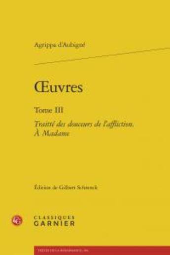 Couverture du livre « Oeuvres t.3 ; traitté des douceurs de l'affliction. à Madame » de Theodore Agrippa D' Aubigne aux éditions Classiques Garnier