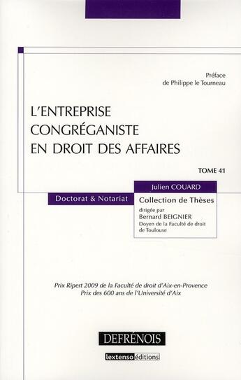 Couverture du livre « L'entreprise congréganiste en droit des affaires » de Couard J. aux éditions Defrenois