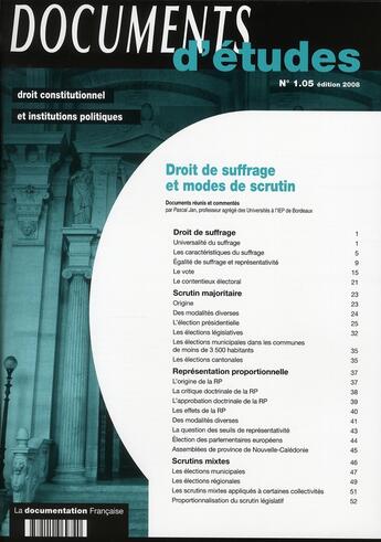 Couverture du livre « Droit de suffrage et modes de scrutin » de Pascal Jan aux éditions Documentation Francaise