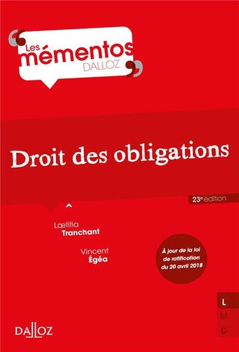 Couverture du livre « Droit des obligations (23e édition) » de Laetitia Tranchant aux éditions Dalloz