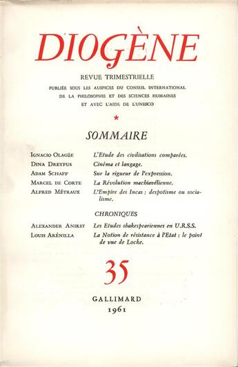 Couverture du livre « Diogene 35 » de Collectifs Gallimard aux éditions Gallimard