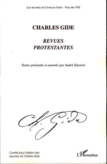 Couverture du livre « Charles Gide t.8 ; revues protestantes » de Charles Gide aux éditions Editions L'harmattan