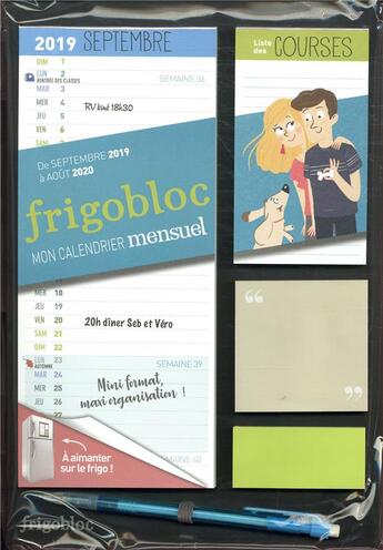 Couverture du livre « Mini frigobloc mensuel 2020 - calendrier d'orga. familiale / mois (sept. 2019 - aout. 2020) - le cal » de  aux éditions Play Bac