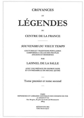 Couverture du livre « Croyances et légendes du centre de la France » de Laisnel De La Salle aux éditions Lulu