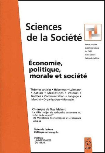 Couverture du livre « Économie, politique, morale et société (édition 2001) » de  aux éditions Pu Du Midi