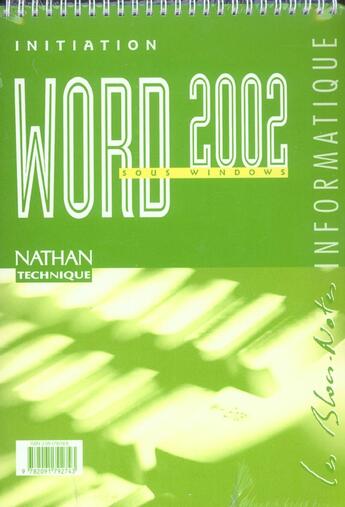 Couverture du livre « Initiation Word 2002 (édition 2003) » de  aux éditions Nathan