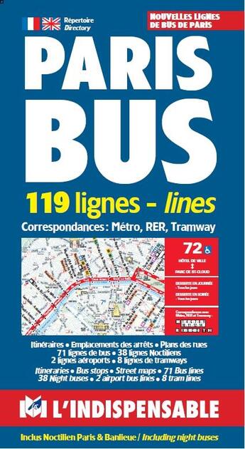 Couverture du livre « Paris bus ; 119 lignes-lines ; correspondances : métro, RER, tramway (édition 2019) » de Bruno Czapla aux éditions L'indispensable