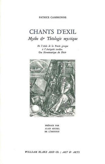 Couverture du livre « Chants d'exil » de Patrice Cambronne aux éditions William Blake & Co