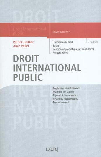 Couverture du livre « Droit international public » de Nguyen Quoc Dinh/Pel aux éditions Lgdj