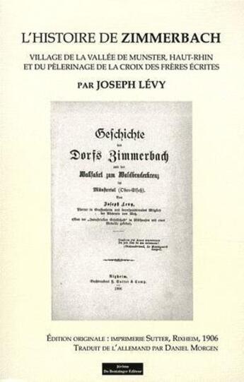 Couverture du livre « Histoire du village de Zimmerbach et du pèlerinage de la croix des ermites » de Joseph Levy aux éditions Do Bentzinger