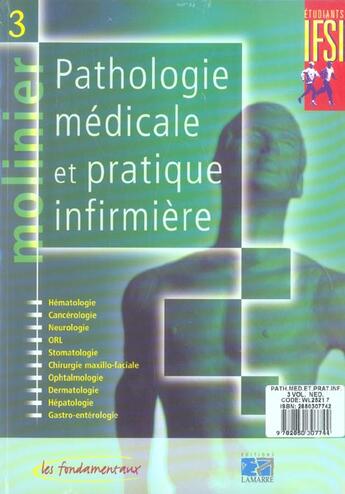 Couverture du livre « Pathologie medicale et pratique infirmiere » de Molinier aux éditions Lamarre