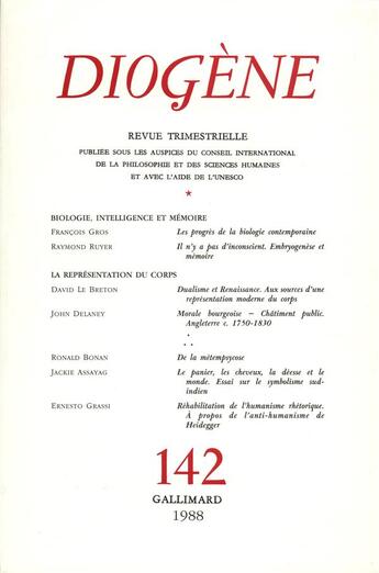 Couverture du livre « Diogene 142 » de Collectifs Gallimard aux éditions Gallimard