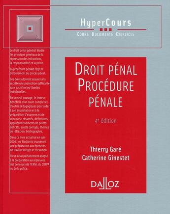 Couverture du livre « Droit pénal et procédure pénale (4e édition) » de Catherine Ginestet et Thierry Gare aux éditions Dalloz