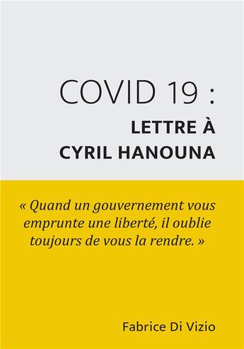 Couverture du livre « Covid 19 : lettre à Cyril Hanouna » de Fabrice Di Vizio aux éditions Bookelis