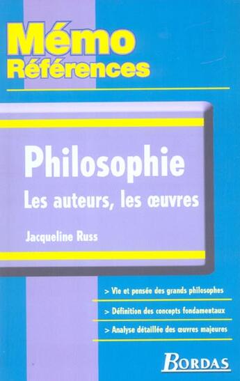 Couverture du livre « Philosophie les auteurs, les oeuvres » de Jacqueline Russ aux éditions Bordas