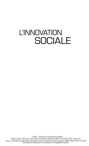 Couverture du livre « L'innovation sociale » de Juan-Luis Klein et Denis Harrisson aux éditions Pu De Quebec