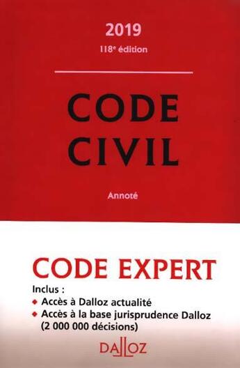 Couverture du livre « Code civil (édition 2019) » de  aux éditions Dalloz