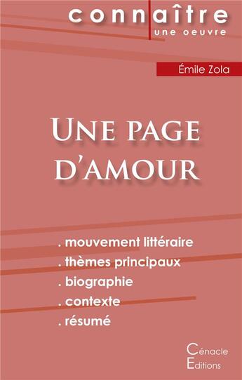 Couverture du livre « Une page d'amour, d'Emile Zola » de  aux éditions Editions Du Cenacle