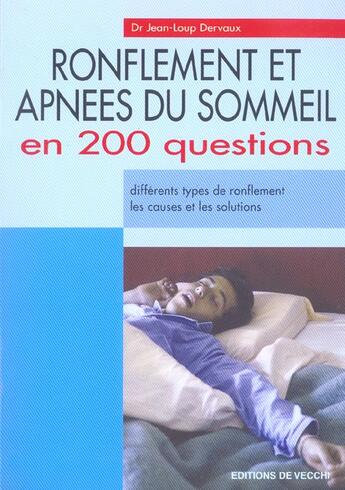 Couverture du livre « Ronflements et apnees du sommeil » de Jean-Loup Dervaux aux éditions De Vecchi