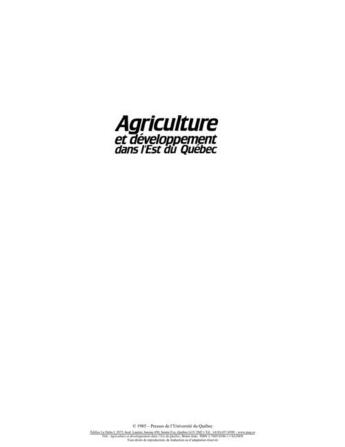 Couverture du livre « Agriculture et développement dans l'Est du Québec » de Bruno Jean aux éditions Presses De L'universite Du Quebec