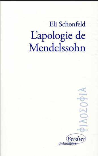 Couverture du livre « L'apologie de Mendelssohn » de Eli Schonfeld aux éditions Verdier