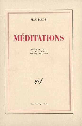 Couverture du livre « Meditations » de Max Jacob aux éditions Gallimard