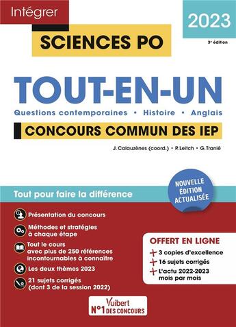 Couverture du livre « Intégrer Sciences Po : sciences po : tout-en-un ; concours commun des IEP ; questions contemporaines, histoire, anglais (édition 2023) » de Jerome Calauzenes et Ghislain Tranie et Paul Leitch aux éditions Vuibert