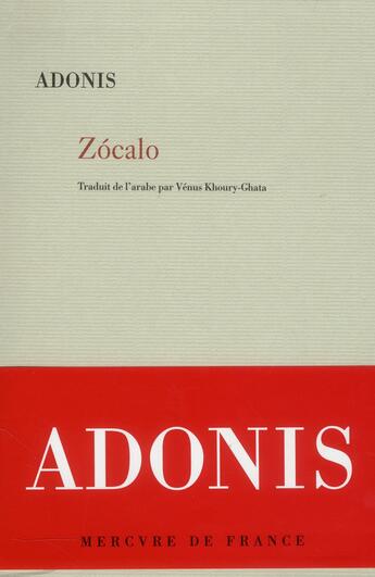 Couverture du livre « Zocalo » de Adonis aux éditions Mercure De France