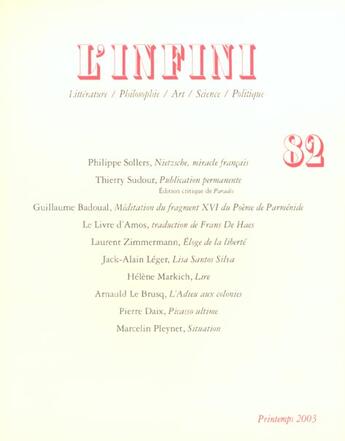 Couverture du livre « Revue L'Infini N.82 » de Collectif Gallimard aux éditions Gallimard