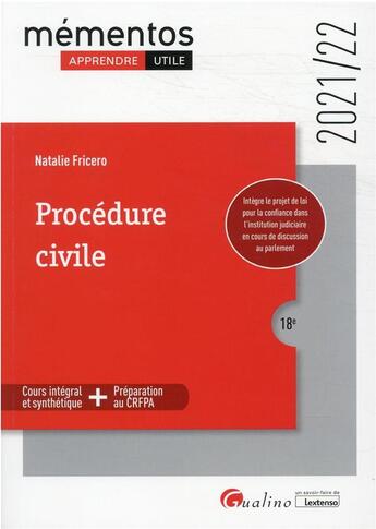 Couverture du livre « Procédure civile (édition 2021/2022) » de Natalie Fricero aux éditions Gualino