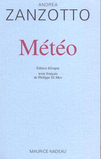 Couverture du livre « Météo » de Andrea Zanzotto aux éditions Maurice Nadeau