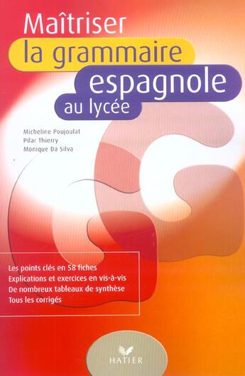 Couverture du livre « Maitriser La Grammaire Espagnole Au Lycee » de Micheline Poujoulat et Monique Da Silva et Pilar Thierry aux éditions Hatier