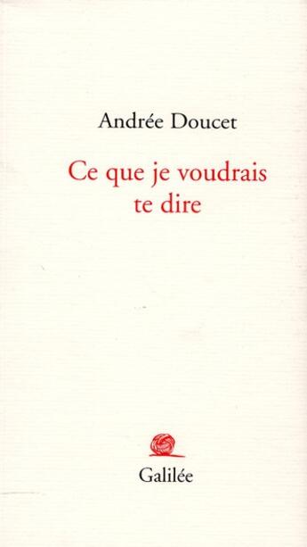 Couverture du livre « Ce que je voudrais te dire » de Andree Doucet aux éditions Galilee