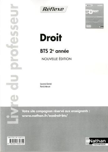 Couverture du livre « Droit bts 2e annee pochette reflexe bts livre du professeur » de Garnier/Mercati aux éditions Nathan