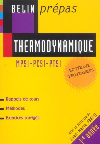 Couverture du livre « Thermodynamique - mpsi - pcsi - ptsi (nouveaux programmes) » de Parisi/Simon aux éditions Belin Education