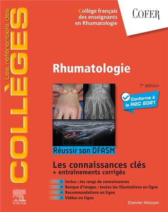 Couverture du livre « Rhumatologie : réussir son DFASM ; les connaissances clés + entraînements corrigés (7e édition) » de  aux éditions Elsevier-masson